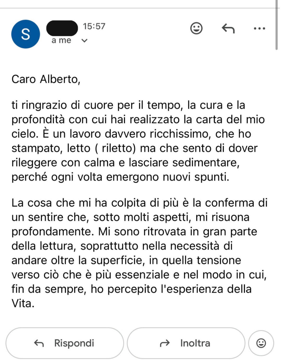 Testimonianza cliente 3 sulla carta astrale vedica di Alberto Riccio