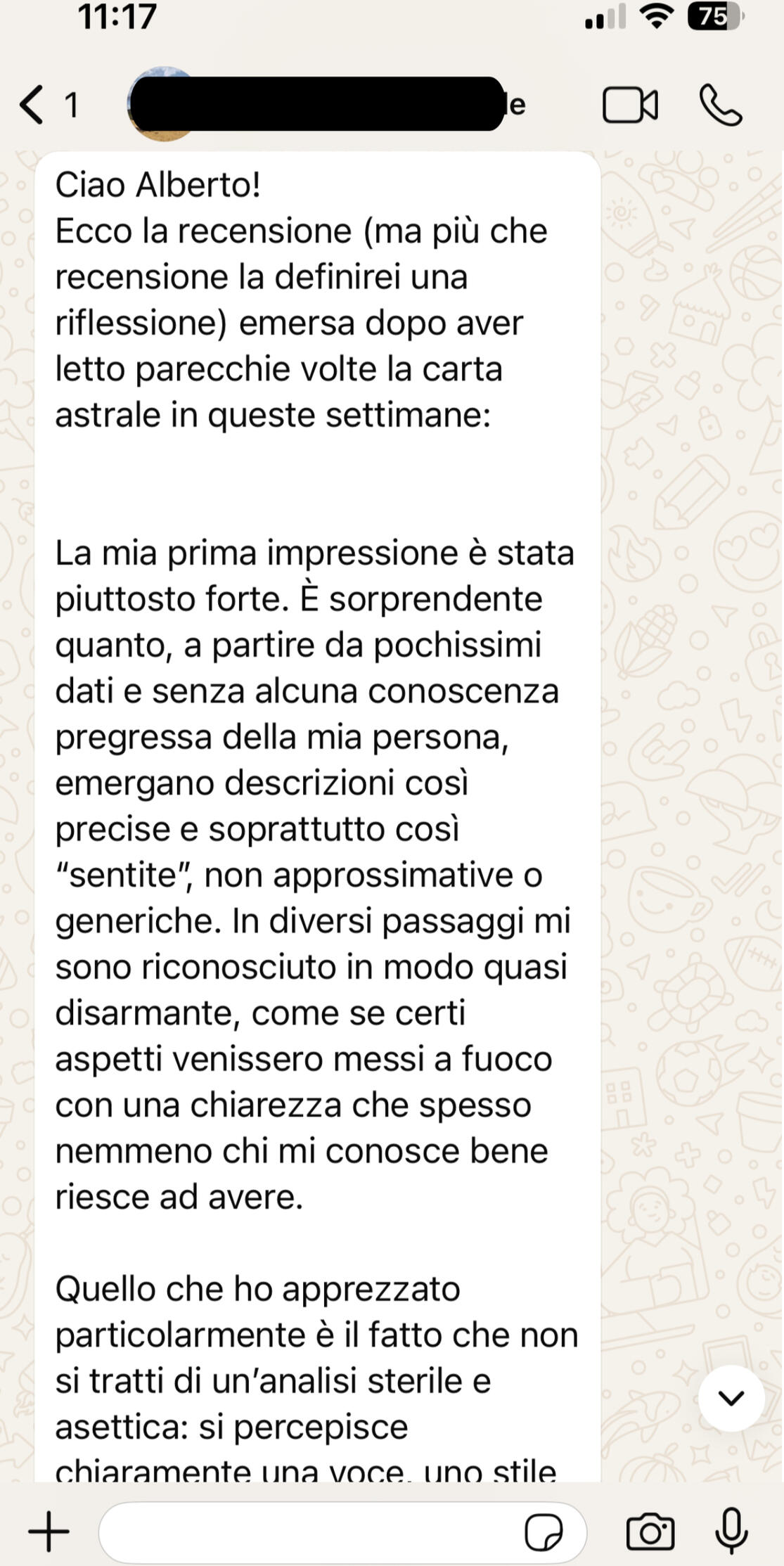 Testimonianza cliente 12 sulla carta astrale vedica di Alberto Riccio