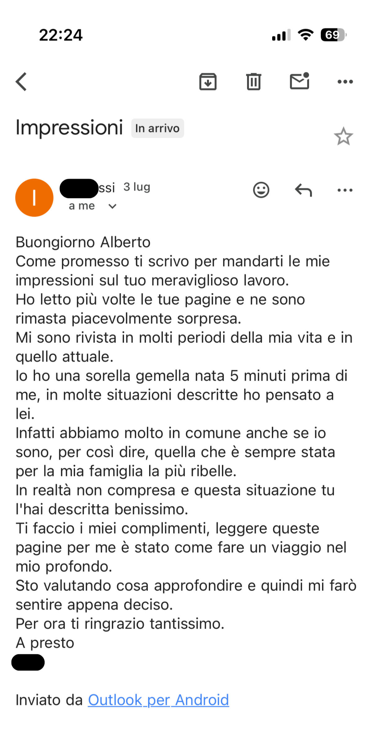 Testimonianza cliente 2 sulla carta astrale vedica di Alberto Riccio