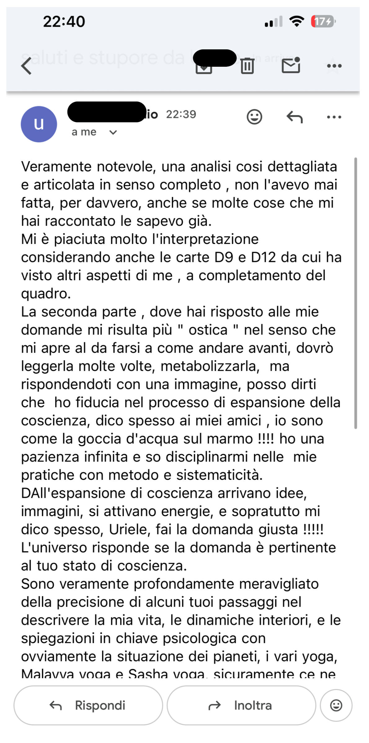 Testimonianza cliente 4 sulla carta astrale vedica di Alberto Riccio