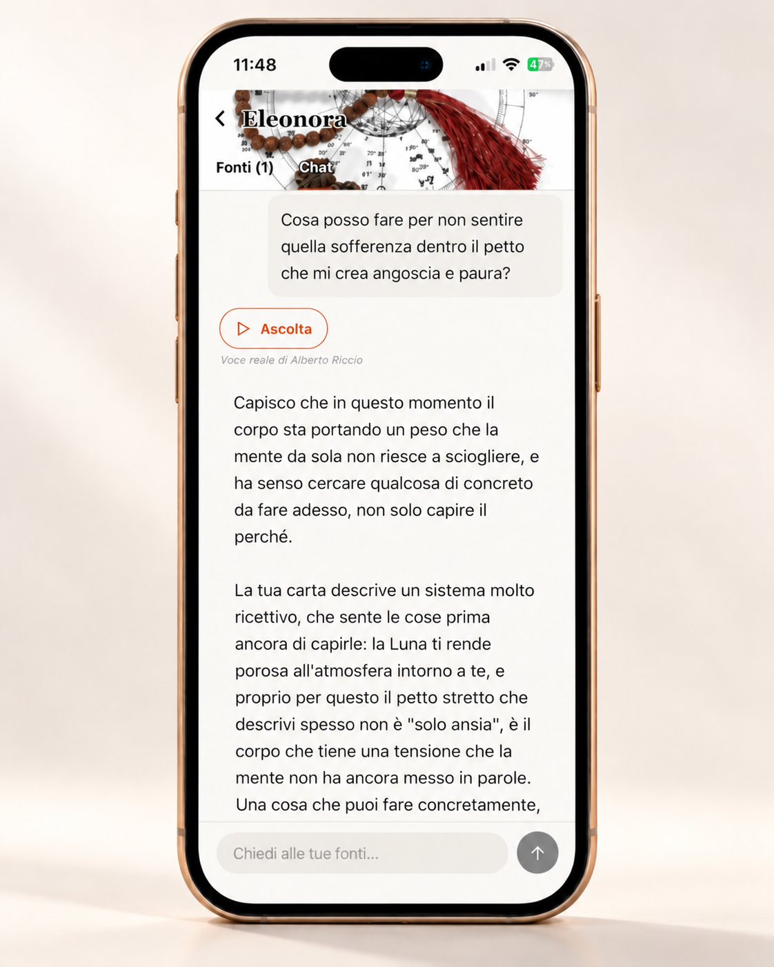 L'app Lumen in dialogo, con la voce di Alberto Riccio che ascolta e risponde
