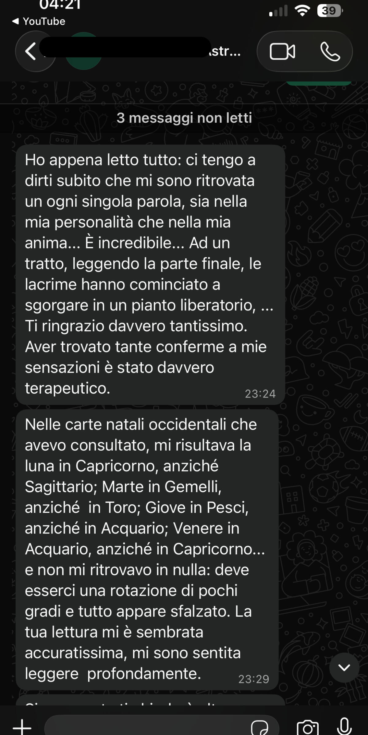 Testimonianza cliente 7 sulla carta astrale vedica di Alberto Riccio