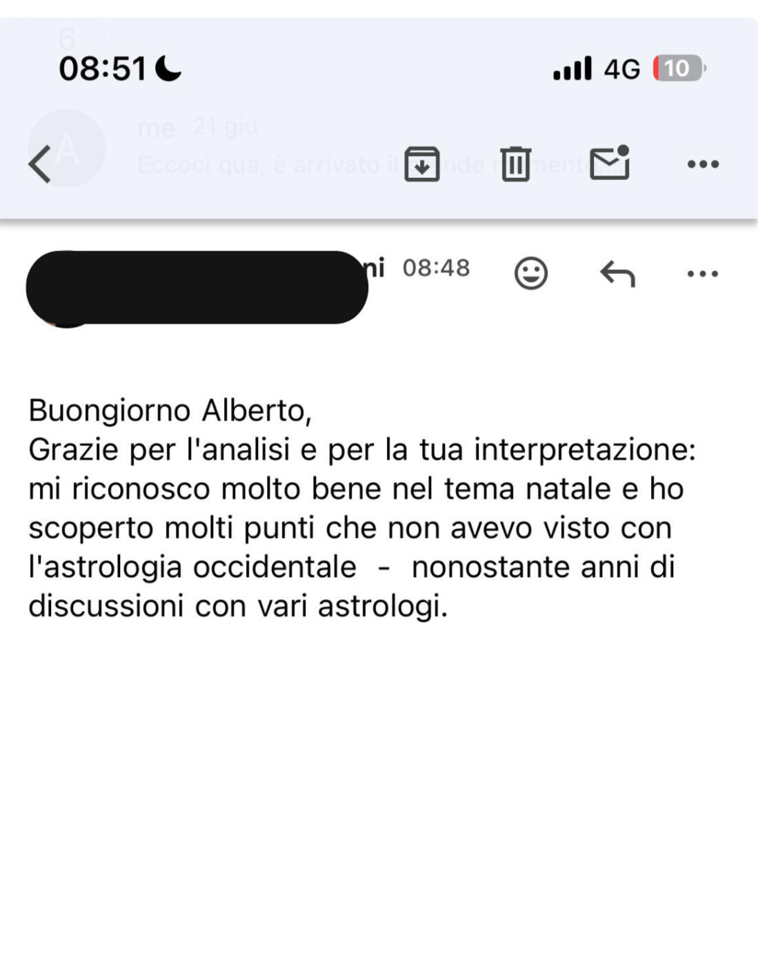 Testimonianza cliente 5 sulla carta astrale vedica di Alberto Riccio