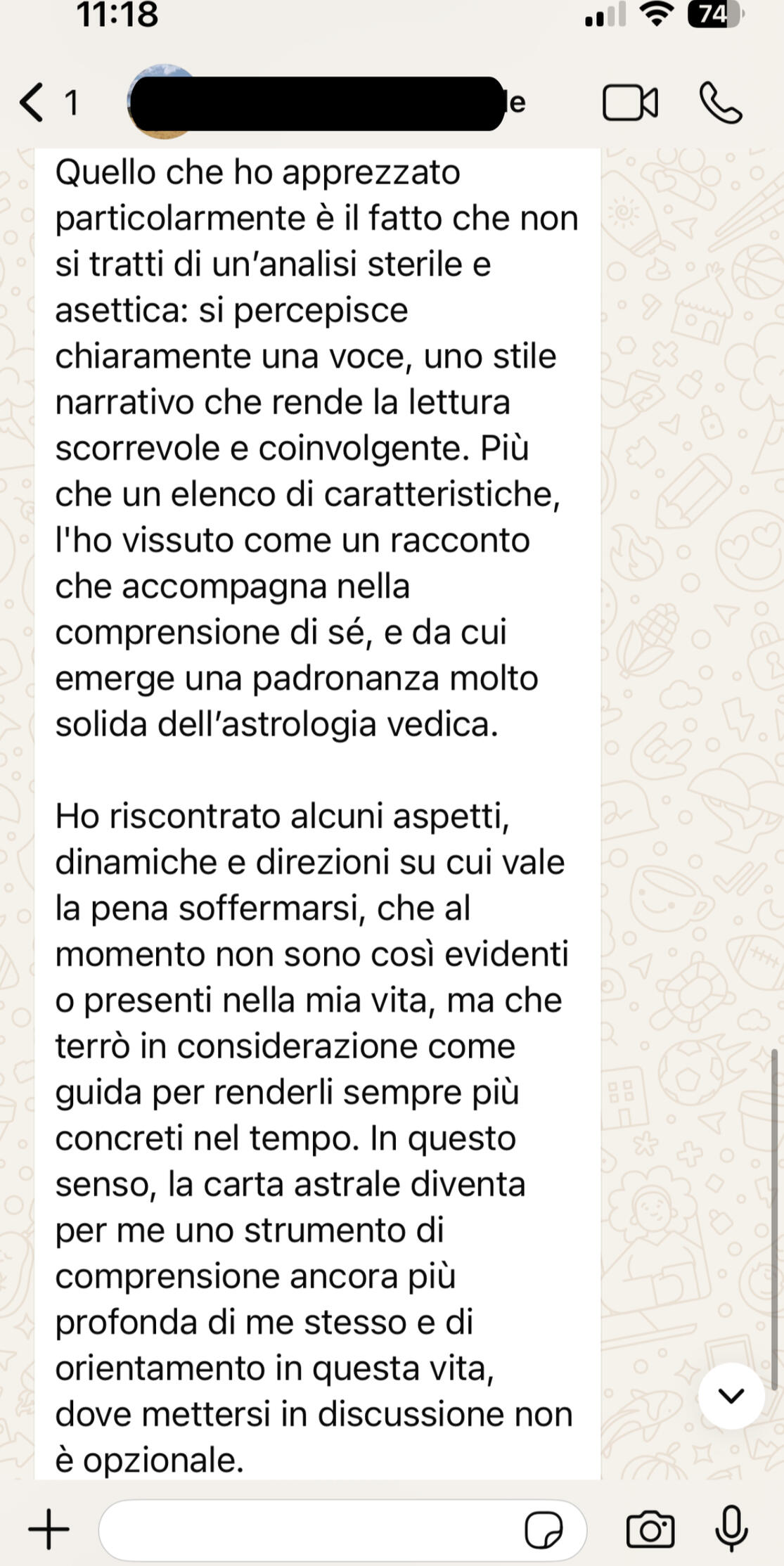 Testimonianza cliente 13 sulla carta astrale vedica di Alberto Riccio